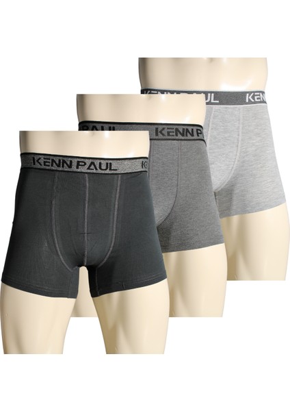 3'lü Erkek Düz Gri Ton Pamuk Boxer Fitted