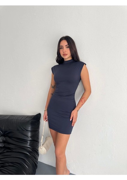 Yarım Bogazlı Kolsuz Mini Boy Elbise - Lacivert