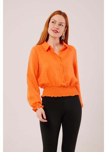 Bel ve Bilek Lastikli Turuncu Bluz indirimleri