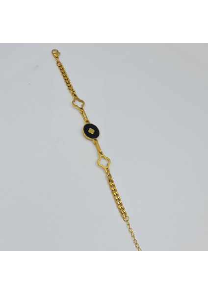 Gold Renk Siyah Detaylı Çelik Çiçek Bileklik – Ayarlanabilir, 17.5+4.5 cm fırsatları