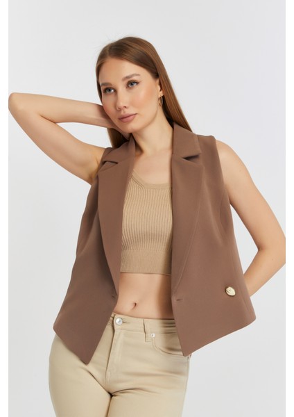 Açık Kahverengi Regular Fit Astarlı Dokuma Yelek modelleri