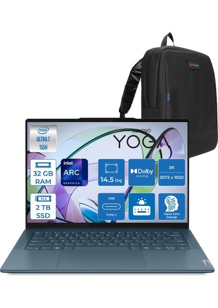 Yoga Pro 7 14IMH9 Intel Core Ultra 7 155H Aı 32GB Ddr5 2tb SSD Intel® Arc™ GRAPHICS14.5" 3k (3072X1920) IPS 400NITS 120Hz Dokunmatik Freedos Taşınabilir Bilgisayar 883E200AQTRF04+ZETTAÇANTA