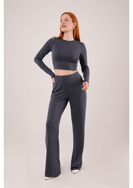 Fitilli Bluz ve Pantolon Antrasit Ikili Takım