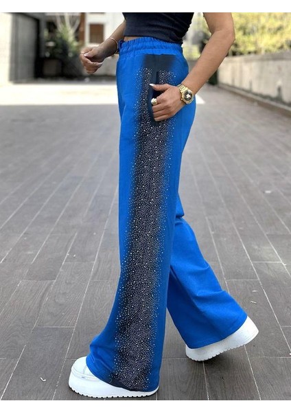 7164 Yanı Taşlı Pantolon Mavi
