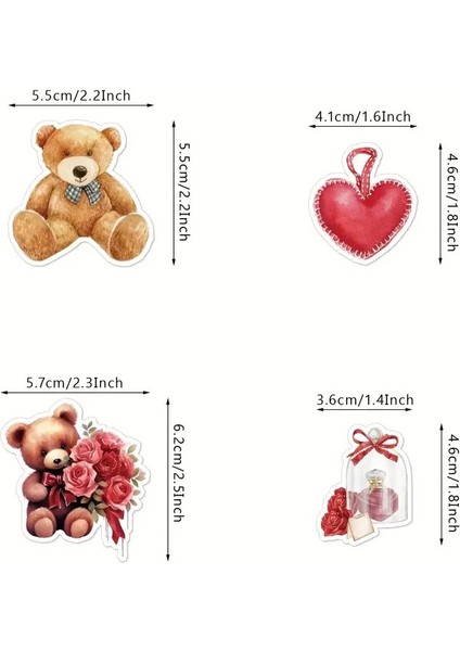 50 Adet Sevgililer Günü Karikatür Ayı Dekoratif Stickerlar modelleri