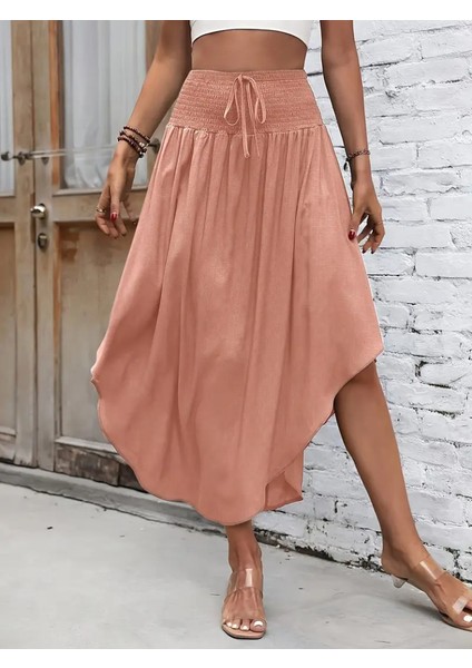 Kadın Yüksek Bel Belden Bağlamalı Asimetrik Kesim Detaylı Sandy Etek indirimleri