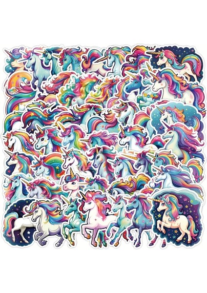 50 Adet Sevimli Unicorn Sticker: Retro Vinil Estetik Stickerlar