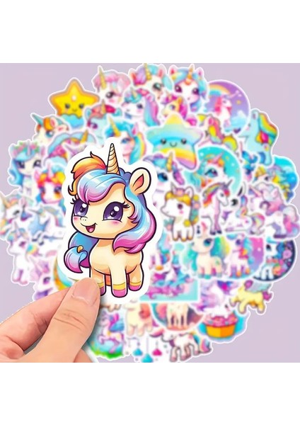 50 Adet Unicorn Karikatür Sticker - Su Geçirmez Vinil fiyatları