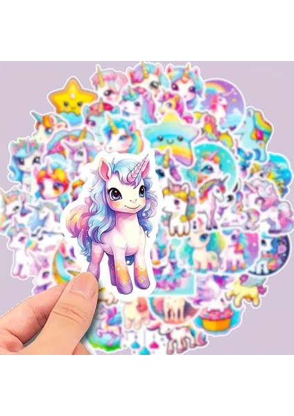 50 Adet Unicorn Karikatür Sticker - Su Geçirmez Vinil modelleri