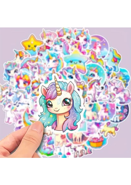 50 Adet Unicorn Karikatür Sticker - Su Geçirmez Vinil fırsatları