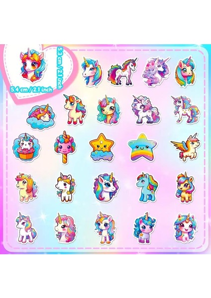 50 Adet Unicorn Karikatür Sticker - Su Geçirmez Vinil indirimleri