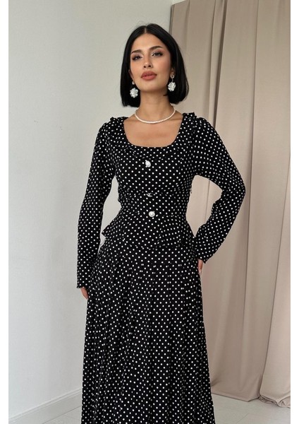 Siyah Puantiye Desenli Volanlı Elbise fiyatları