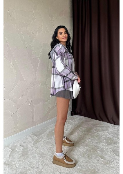 Lila Kapüşonlu Oduncu Gömlek modelleri