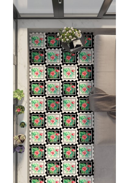 Dijital Baskılı Filamingo Figürlü Balkon Halısı Yolluk Yapboz Puzzle Japon Halı