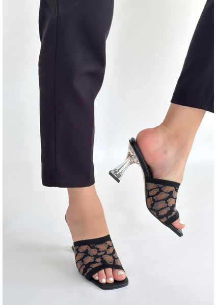 Siyah Desenli Triko Kadın Topuklu Terlik modelleri