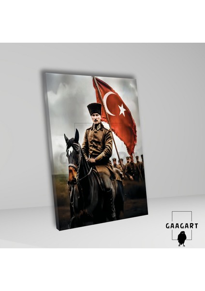 Tekli Dikey Kanvas Duvar Tablosu At Üzerinde Atatürk fiyatları