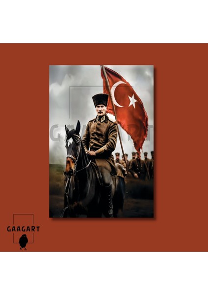 Tekli Dikey Kanvas Duvar Tablosu At Üzerinde Atatürk modelleri