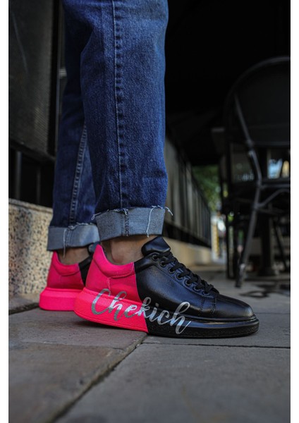 Bağcıklı Baskılı Erkek Spor Ayakkabı Siyah Pembe indirimleri