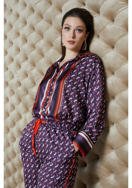 Desenli Kadın Saten Gömlek - Modern ve Şık - Günlük ve Özel Gün Için Gömlek