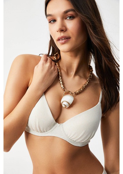 Carlet Simli Kumaş Dolgulu (Push Uplı) Bikini Ekru
