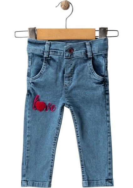 Love Işlemeli Kız Çocuk Kot Pantolon 6AY-5YAŞ