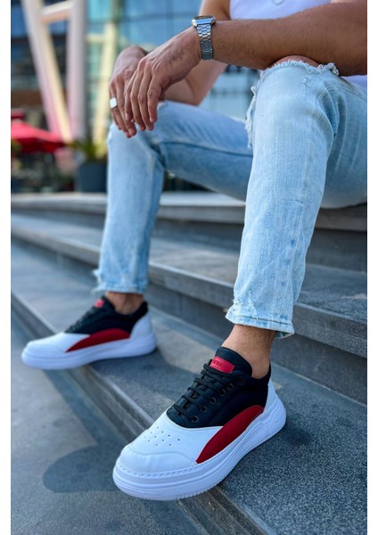 Bağcıklı Erkek Spor Ayakkabı Beyaz Kırmızı Siyah