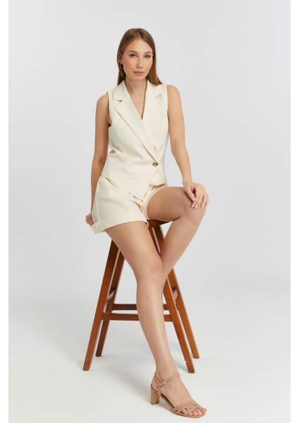 Ekru Regular Fit Astarlı Dokuma Yelek indirimleri