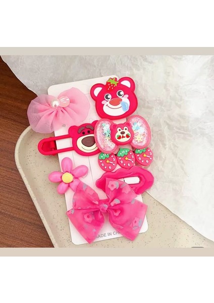 Kawai Lotso Toy Story Pink Teddy Care Cheer Bear Pembe Sevimli Ayıcık Kız Toka Seti