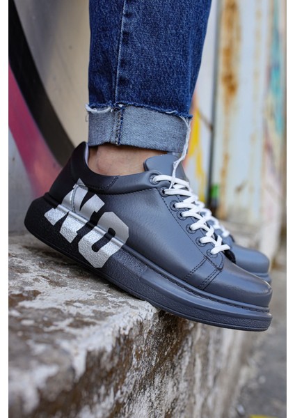 Bağcıklı Baskılı Erkek Spor Ayakkabı Gri Koyu Gri fiyatları