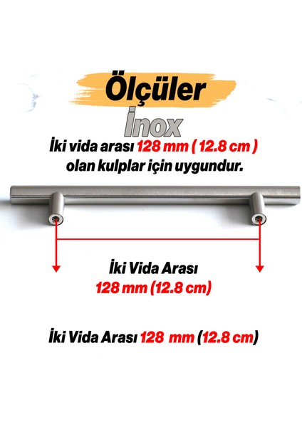 10 Adet Inox Metal Mobilya Mutfak Çekmece Dolap Dolabı Kapak Kulbu Kulpu Kulpları (128 mm - 12.8 Cm)