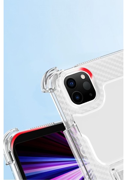 Apple iPad 8. Nesil 10.2 Kılıf Kalem Bölemli Standlı Darbelere Dayanıklı Şeffaf Kapak A2270 A2428 A2429 A2430