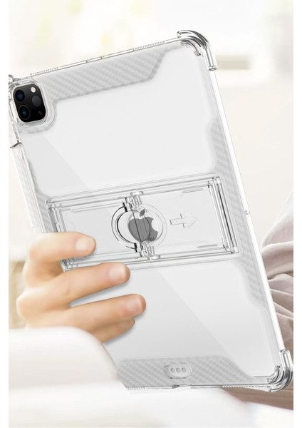 Apple iPad 8. Nesil 10.2 Kılıf Kalem Bölemli Standlı Darbelere Dayanıklı Şeffaf Kapak A2270 A2428 A2429 A2430