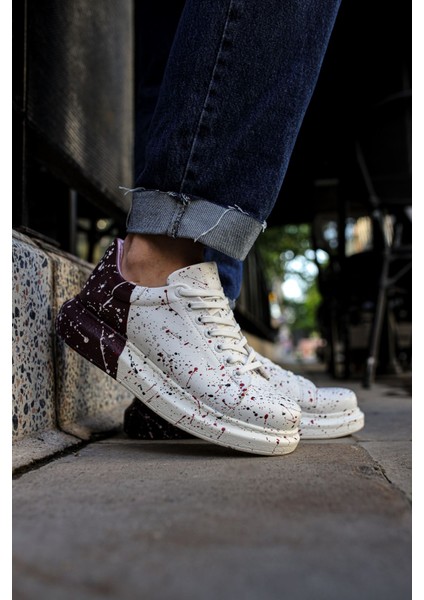 Bağcıklı Baskılı Erkek Spor Ayakkabı Kırmızı Siyah Koyu Mor Splush fiyatları