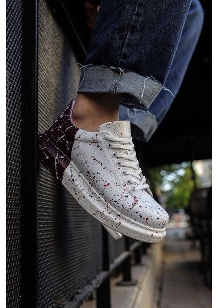 Bağcıklı Baskılı Erkek Spor Ayakkabı Kırmızı Siyah Koyu Mor Splush modelleri