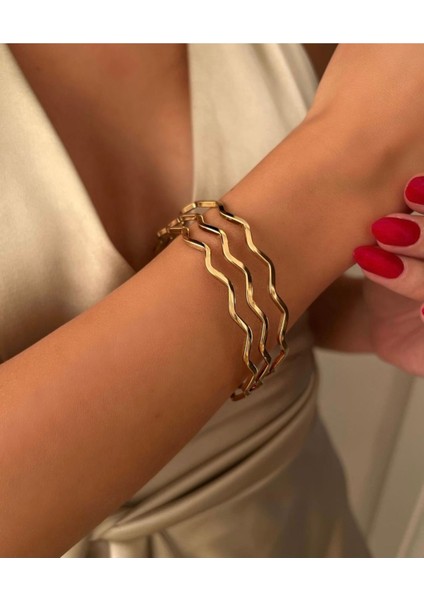 Çelik Gold Zikzak Ajda Bileklik