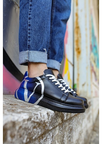 Bağcıklı Baskılı Erkek Spor Ayakkabı siyah Mavi fiyatları