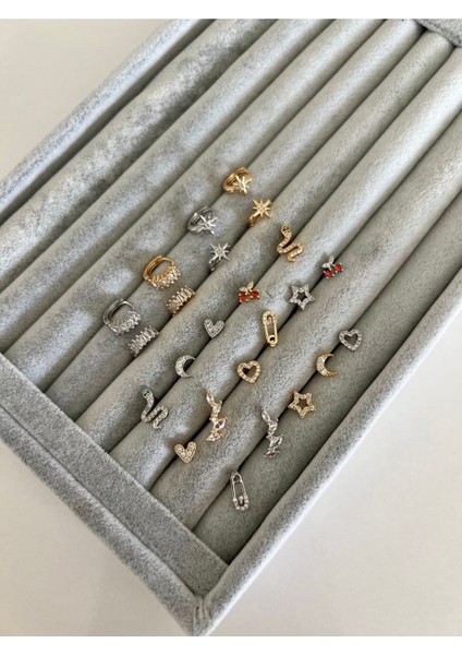 Cerrahi Çelik Gümüş Baget Taşlı Halka Piercing,tragus