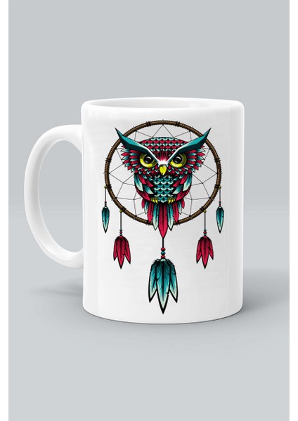 Baykuş Dreamcatcher Düş Kapanı Baskılı Beyaz Kupa Bardak