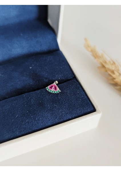 Cerrahi Çelik Gümüş Zirkon Taşlı Karpuz Model Piercing , Tragus