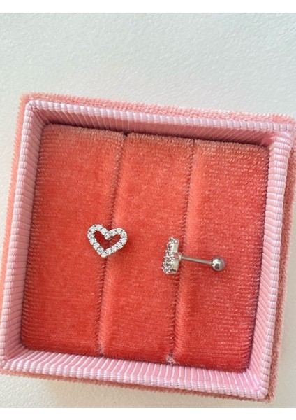Silver Rengi Cerrahi Çelik Silver Yassı Kalp Tragus Kıkırdak Piercing 6mm