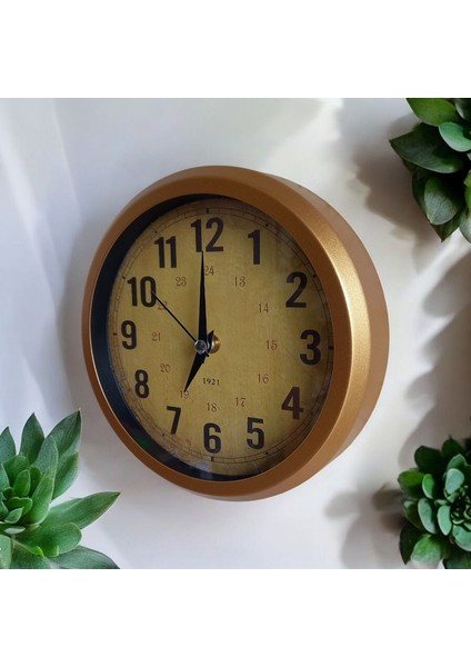 Gold Metal Esktme Mini Duvar Saati Çap 20 cm Küçük Saat