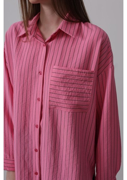 Çizgili Tek Cep Gömlek - Pembe fırsatları