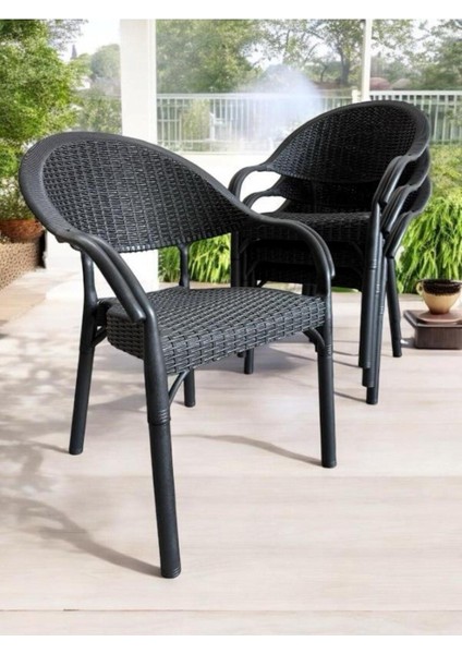 Bambu Rattan Kollu Sandalye Koltuk 6'lı Set
