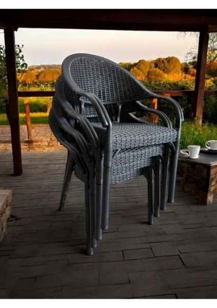 Bambu Rattan Kollu Sandalye Koltuk 6'lı Set