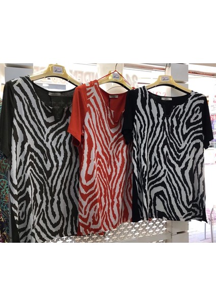 Zebra Desen Turuncu Kısakol Bluz