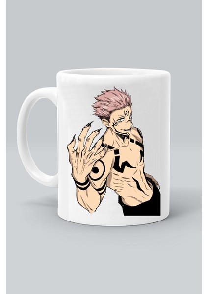 Ryomen Skuna Karakter Anime Jujutsu Kaisen Baskılı Klasik Beyaz Kupa Bardak