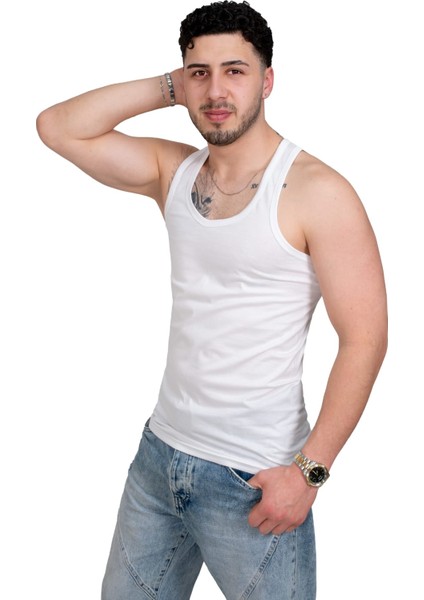 - 1011 Beyaz Erkek Atleti -6 Adet- Süprem % 95 Pamuk