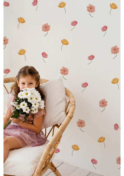 Açık ve Soft Renklerde Çiçeklerden Oluşan Özel Çizim Sticker Seti 68 Adet Özel Keismli Sticker Seti modelleri