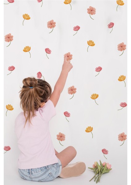 Açık ve Soft Renklerde Çiçeklerden Oluşan Özel Çizim Sticker Seti 68 Adet Özel Keismli Sticker Seti fırsatları