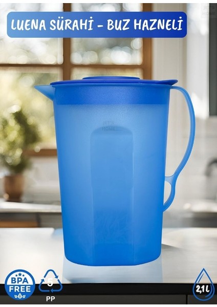 Luena Sürahi Pp-5 Kokusuz Sürahi Soğutuculu Mavi Sürahi Bpa Free 2,1 L
